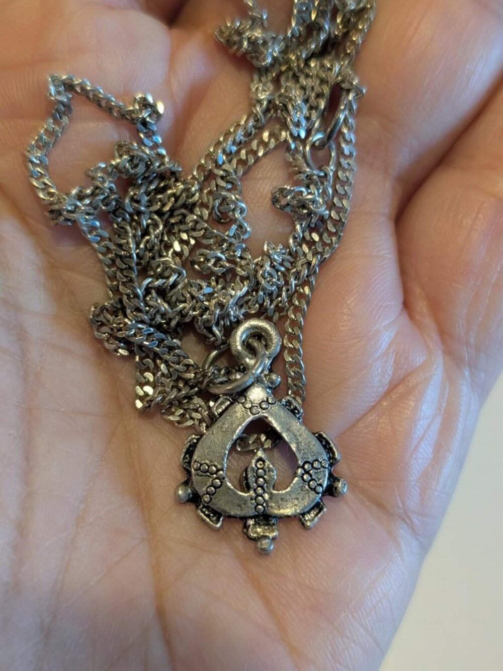 Pretty and Rare Silver Tone Ace of Spades Detailed Figure Pendant Necklace